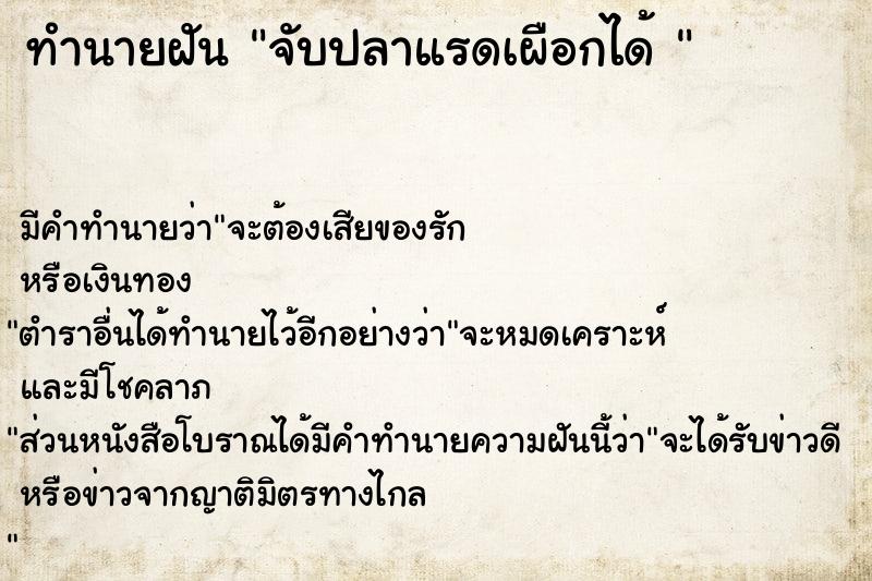 ทำนายฝันทำนายฝันจับปลาแรดเผือกได้